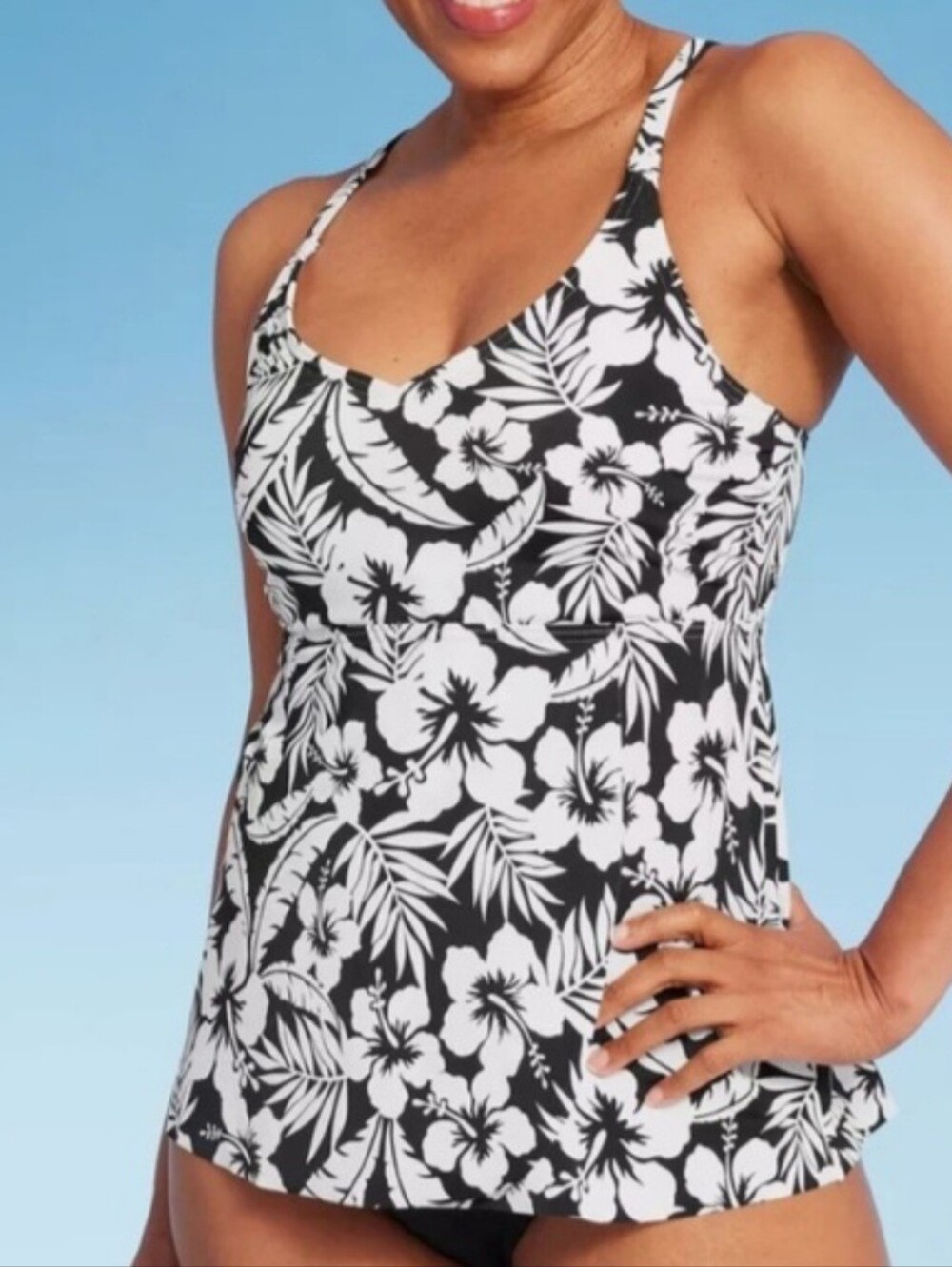 LAND'S END Black & White Floral Halter-style Tankini Top, NWOT, Size 18W